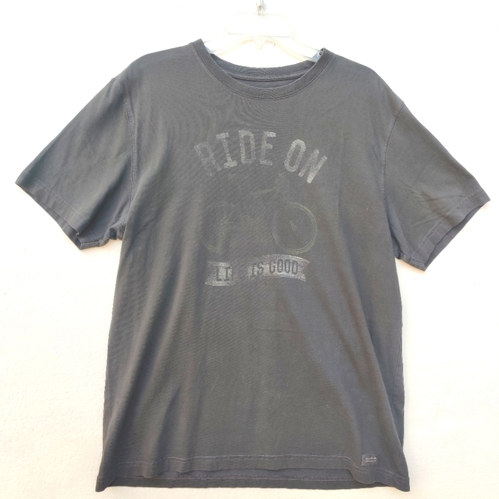 Life is good Tee Shirt, Ride On Men's size Large, Gray.